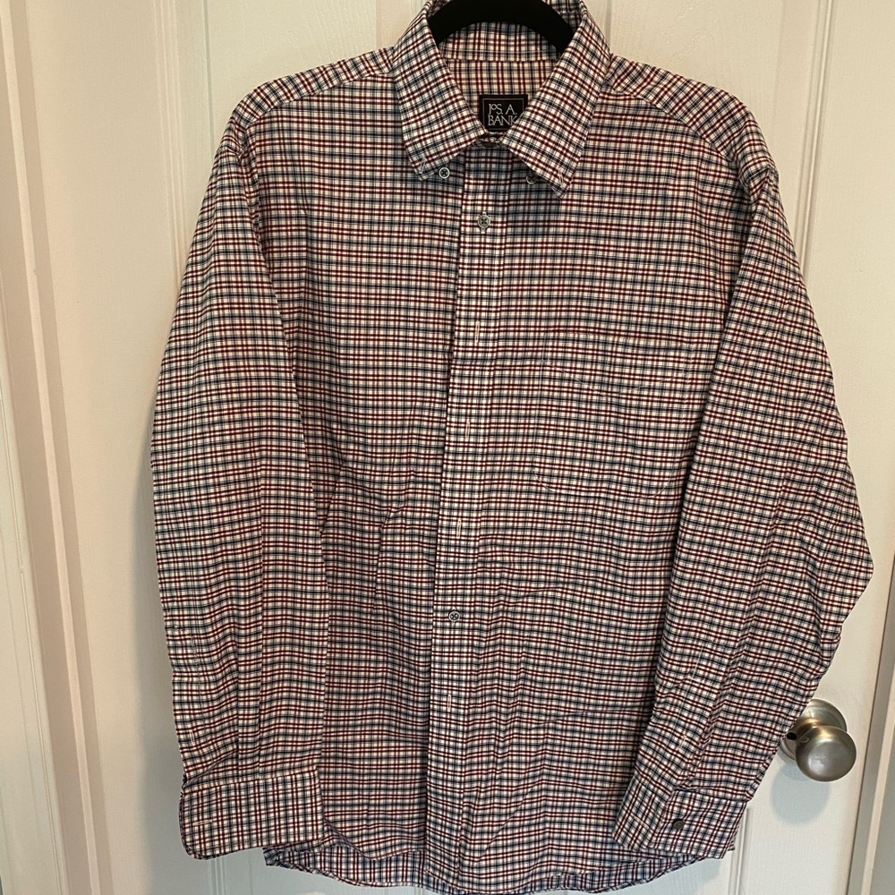 Jos. A. Bank button down traveler collection sportshirt, Red and blue plaid, M